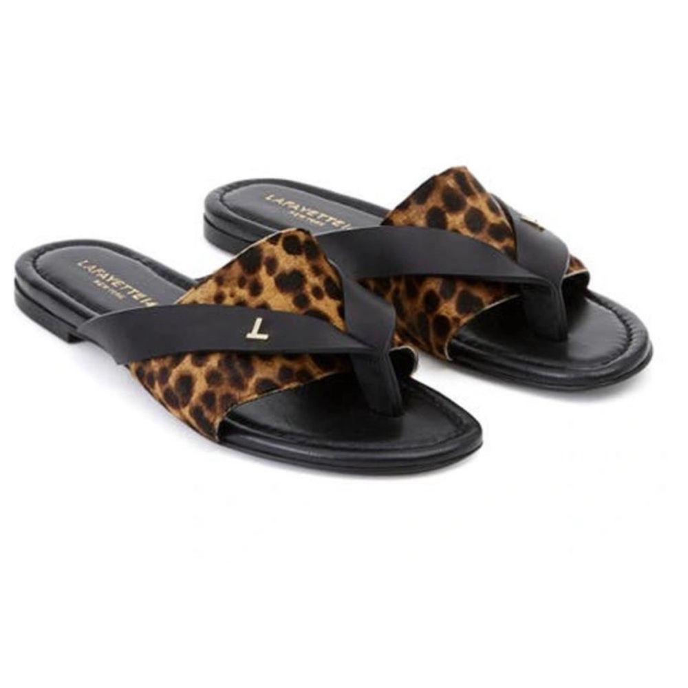 Lafayette 148 iris leopard print leather sandals‎ black brown size 36